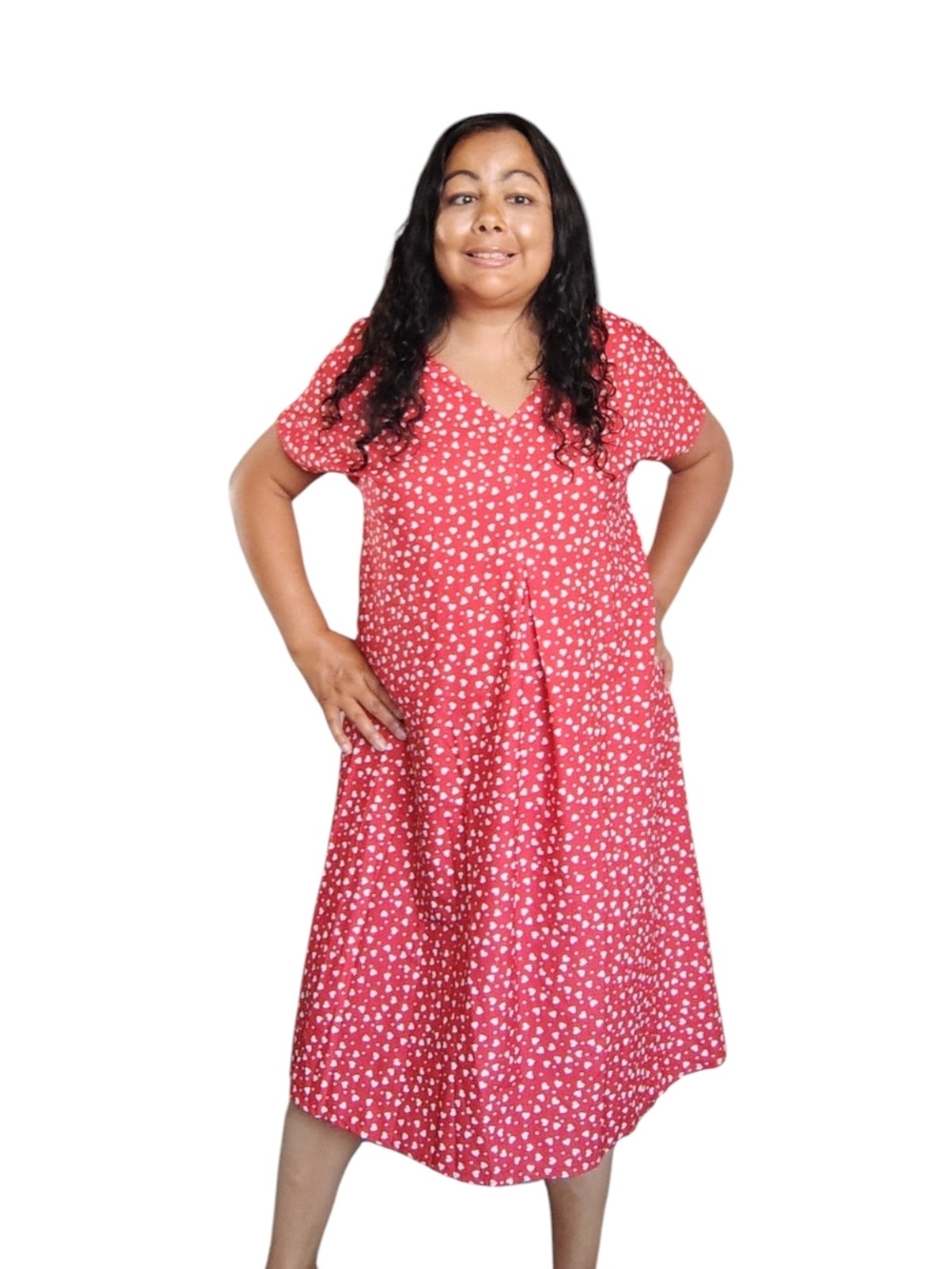 JustFashionNow Red Heart Print Midi Dress Womens Small